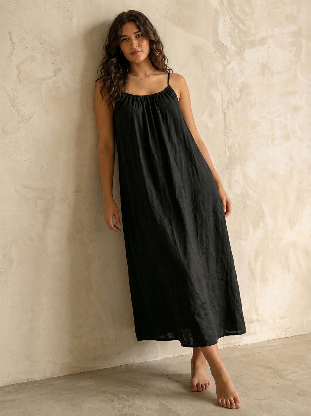 Handmade Linen Asymmetrical Dress, Open Back Bohemian Kaftan/F5007
