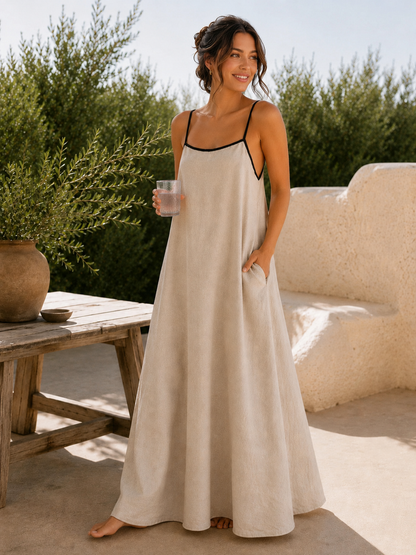 Pisa Linen Tie-Back Maxi Dress