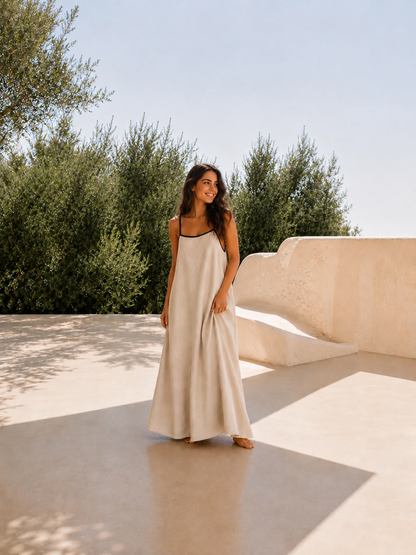Pisa Linen Tie-Back Maxi Dress