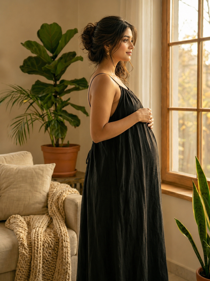 Handmade Linen Asymmetrical Dress, Open Back Bohemian Kaftan/F5007