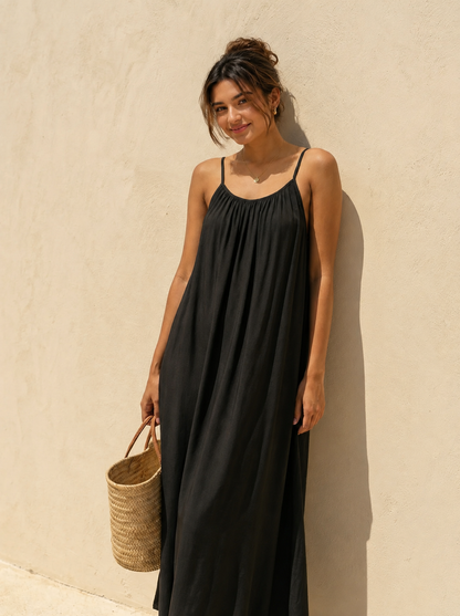 Handmade Linen Asymmetrical Dress, Open Back Bohemian Kaftan/F5007