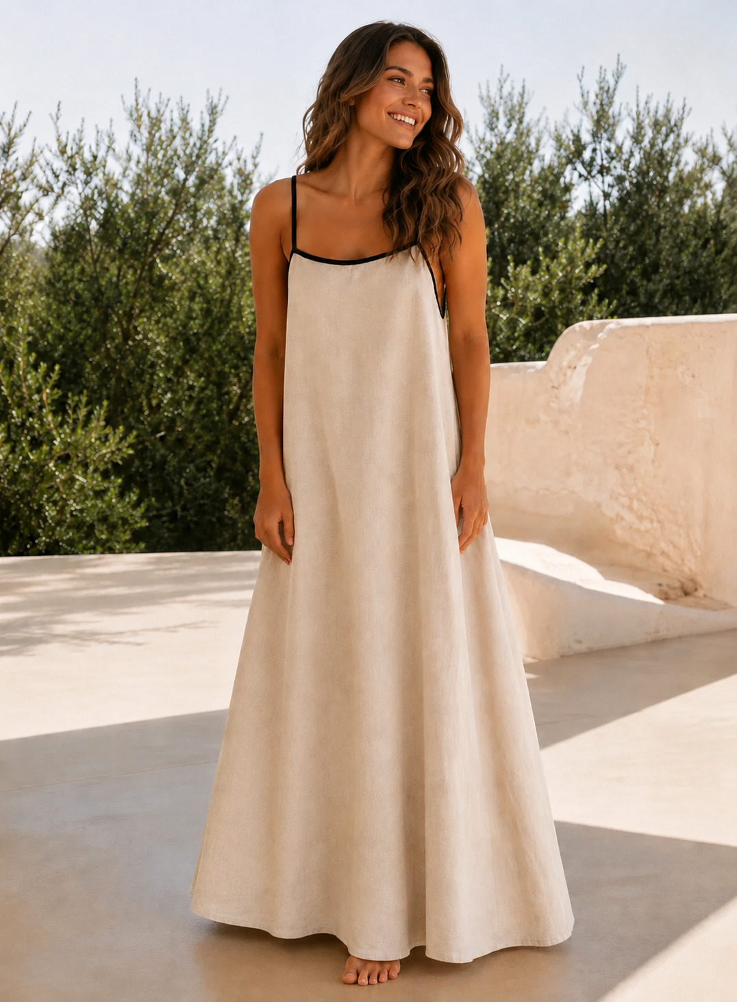 Pisa Linen Tie-Back Maxi Dress