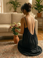 Handmade Linen Asymmetrical Dress, Open Back Bohemian Kaftan/F5007
